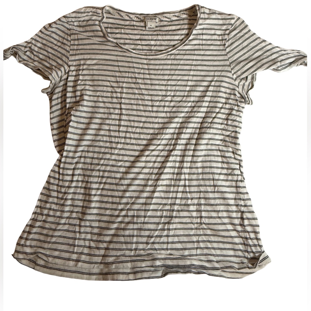 J. Crew Gray and White Striped Short Sleeve Tee